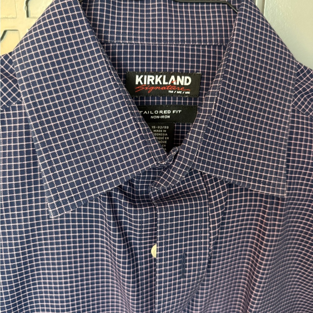 Kirkland Signature Men's Blue Grid Dress Shirt